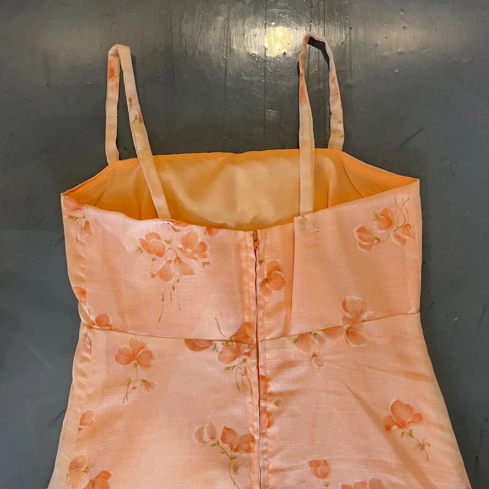 Vintage Peach Floral Cottagecore Maxi Dress S Matching Shawl Orange Gown Fairy